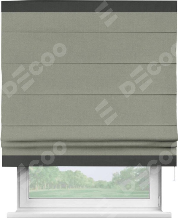 Римская штора «Кортин» с кантом Горизонт, для проема, лён блэкаут светло-серый