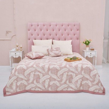 Покрывало хлопковое Этель «Перья» 180х240 см, цвет бежевый, 100% хлопок, 300гр/м2