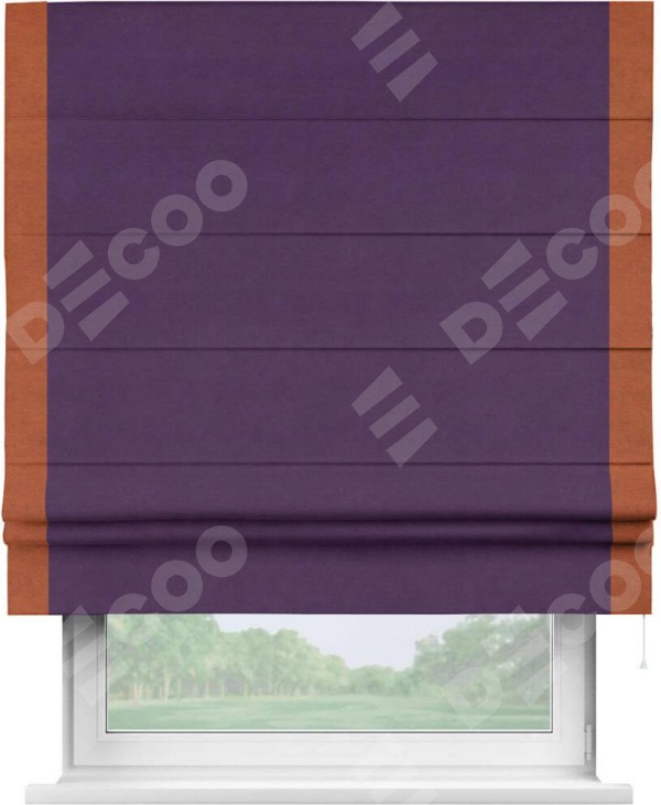 Римская штора «Кортин» с кантом Стрим Дуо, для проема, ткань вельвет темно-фиолетовый