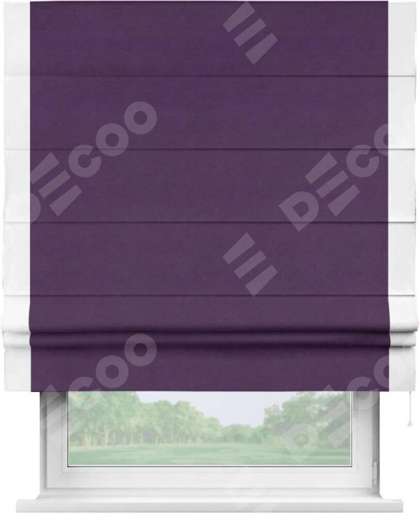 Римская штора «Кортин» с кантом Стрим Дуо, для проема, ткань вельвет темно-фиолетовый