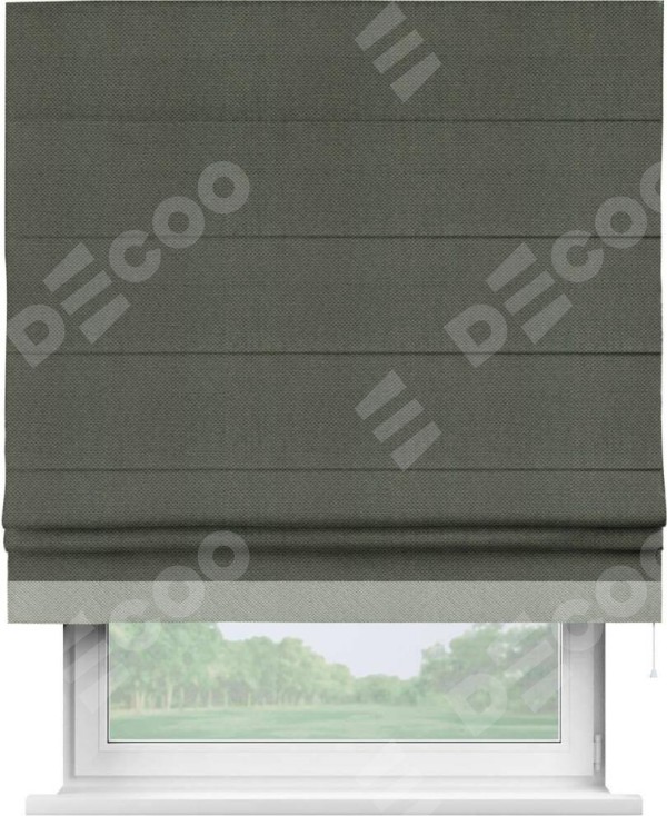 Римская штора «Кортин» с кантом Джестер, для проема, ткань лён димаут, графит