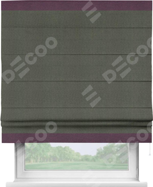 Римская штора «Кортин» с кантом Горизонт, для проема, ткань лён димаут, графит