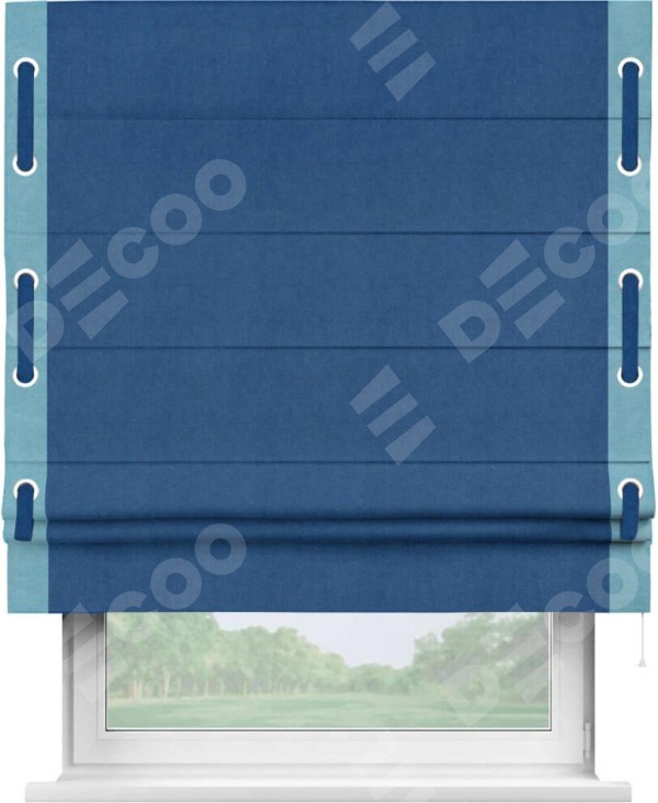 Римская штора «Кортин» с кантом Стрим Дуо (люверсы с пояском), для проема, ткань вельвет синий