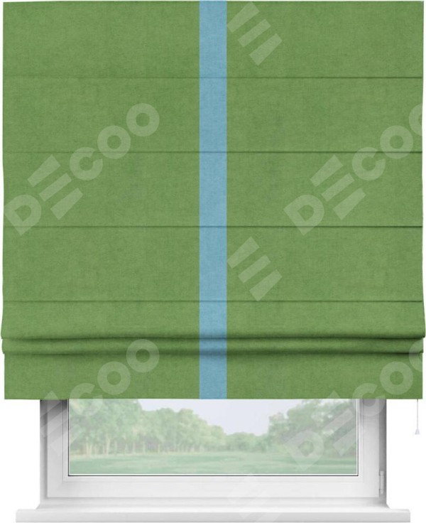 Римская штора «Кортин» с кантом Хайвэй, для проема, ткань вельвет салатовый
