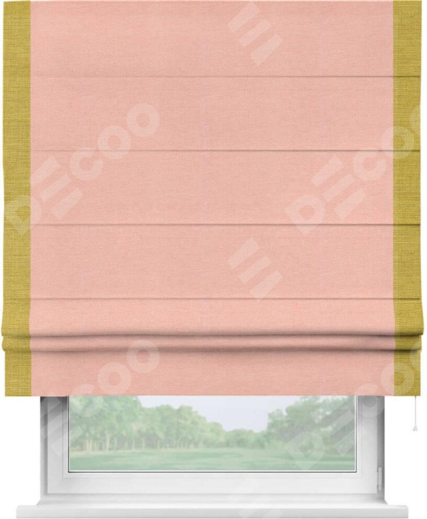 Римская штора «Кортин» с кантом Стрим Дуо, для проема, ткань лён розовый