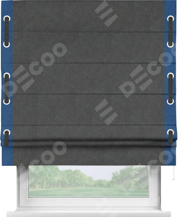 Римская штора «Кортин» с кантом Стрим Дуо (люверсы с пояском), для проема, ткань вельвет цвет тёмно-серый