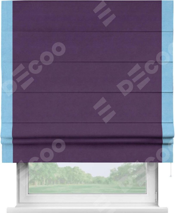 Римская штора «Кортин» с кантом Стрим Дуо, для проема, ткань вельвет темно-фиолетовый