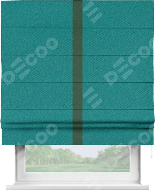 Римская штора «Кортин» с кантом Хайвэй, для проема, ткань лён димаут, тёмно-бирюзовый