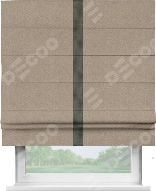 Римская штора «Кортин» с кантом Хайвэй, для проема, ткань лён димаут, светло-бежевый