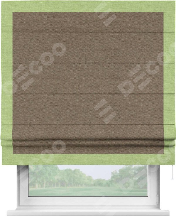 Римская штора «Кортин» с кантом Чесс, для проема, ткань лён светло-коричневый