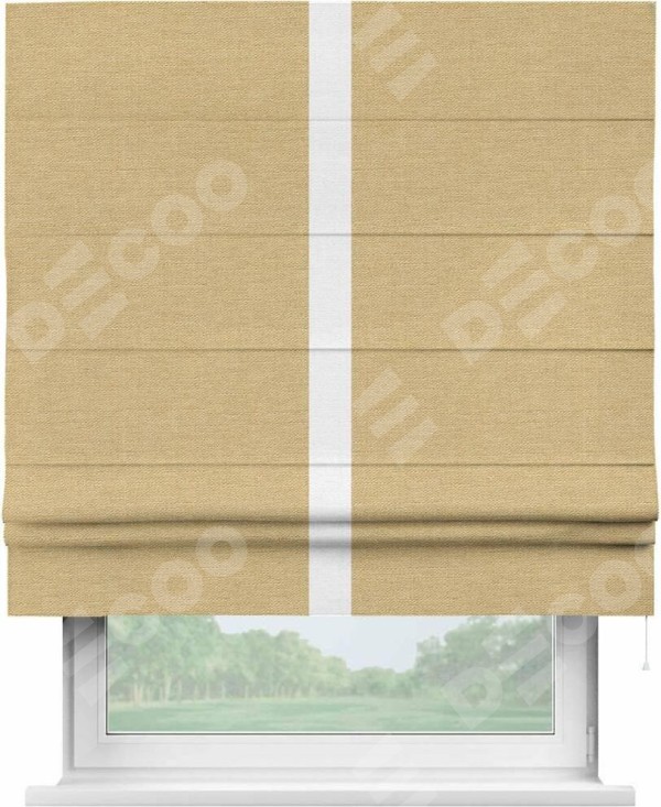 Римская штора «Кортин» с кантом Хайвэй, для проема, ткань лён темно-бежевый