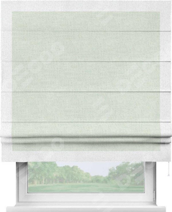 Римская штора «Кортин» для проёма, лён топлёное молоко, с кантом Чесс