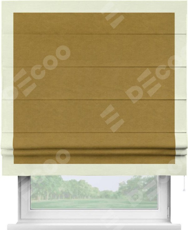 Римская штора «Кортин» с кантом Чесс, для проема, ткань вельвет светло-коричневый