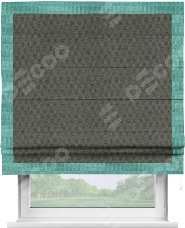 Римская штора «Кортин» с кантом Чесс, для проема, ткань лён димаут, графит