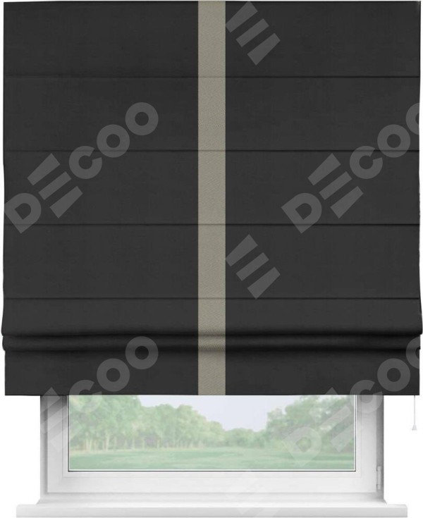 Римская штора «Кортин» с кантом Хайвэй, для проема, ткань блэкаут однотонный черный