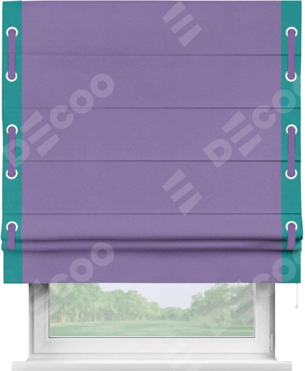 Римская штора «Кортин» с кантом Стрим Дуо (люверсы с пояском), для проема, ткань блэкаут однотонный сиреневый