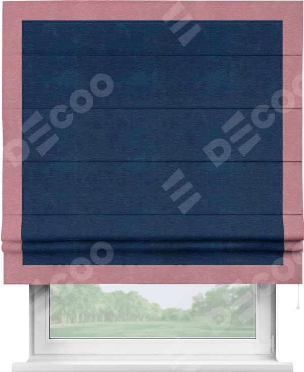 Римская штора «Кортин» с кантом Чесс, для проема, ткань софт однотонный синий