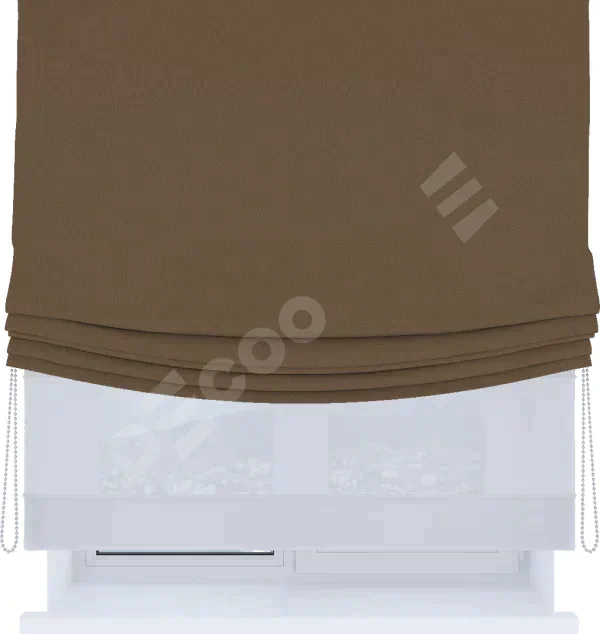 Римская штора «Кортин», блэкаут однотонный коричневый, день-ночь с мягкими складками