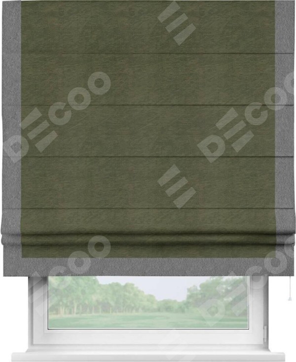 Римская штора «Кортин» с кантом Виктория, для проема, ткань софт однотонный зелёный
