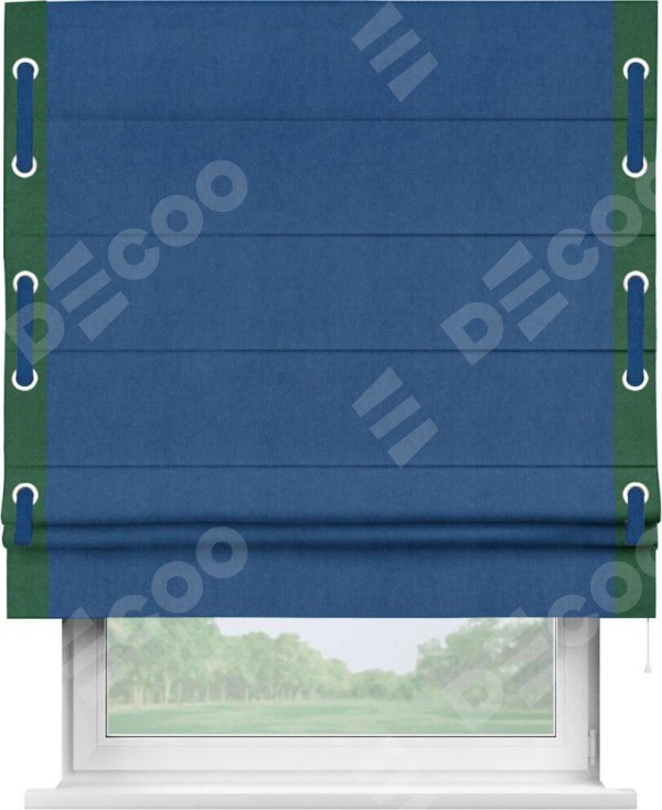 Римская штора «Кортин» с кантом Стрим Дуо (люверсы с пояском), для проема, ткань вельвет синий