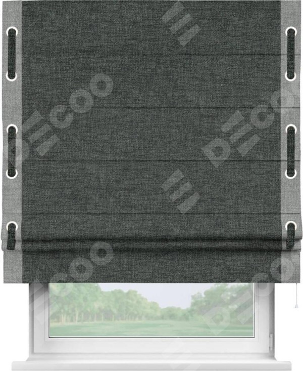 Римская штора «Кортин» с кантом Стрим Дуо (люверсы с пояском), для проема, ткань рогожка димаут, графит