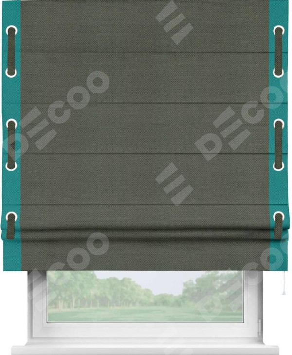 Римская штора «Кортин» с кантом Стрим Дуо (люверсы с пояском), для проема, ткань лён димаут, графит