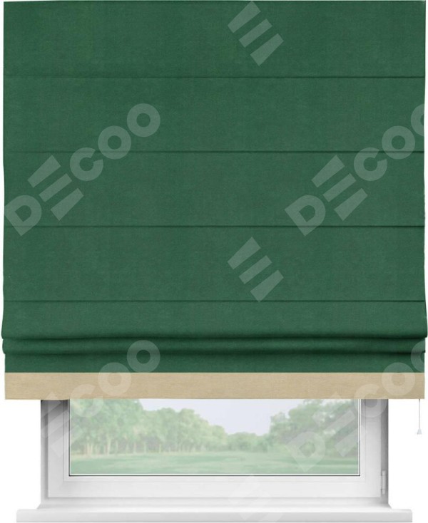 Римская штора «Кортин» с кантом Джестер, для проема, ткань вельвет зеленый