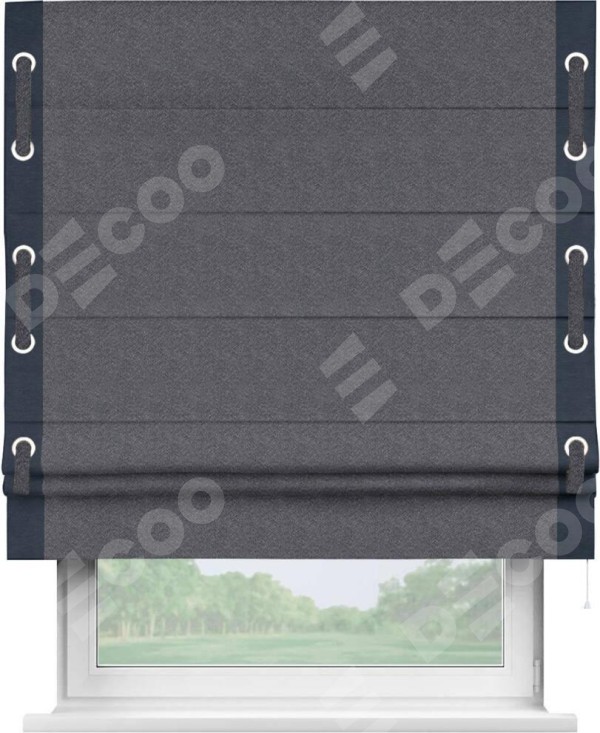 Римская штора «Кортин» с кантом Стрим Дуо (люверсы с пояском), для проема, ткань софт однотонный графит